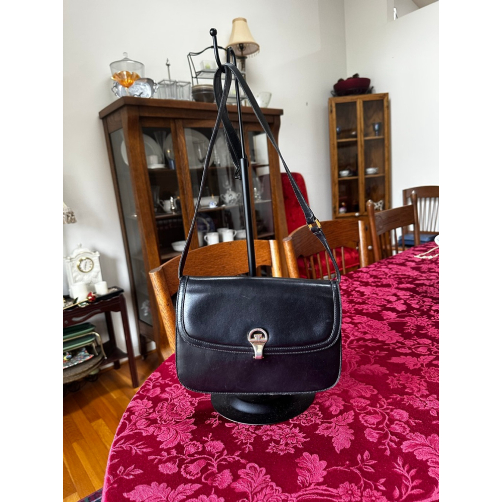 Gucci Vintage Black Leather Shoulder Bag w/ Gold Hardware